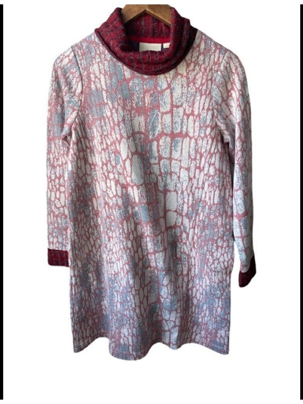 Anthropologie Maeve Red Blue Mock/turtleneck Long Sleeve sweater Dress Size XS